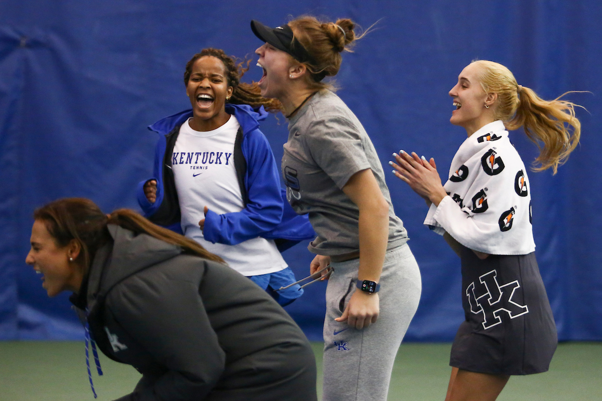 Lesedi Jacobs, Diana Tkachenko, Brianna Tulloch, and Akvile Parazinskaite.

Kentucky beat Texas A&M 4-3.

Photo by Hannah Phillips | UK Athletics