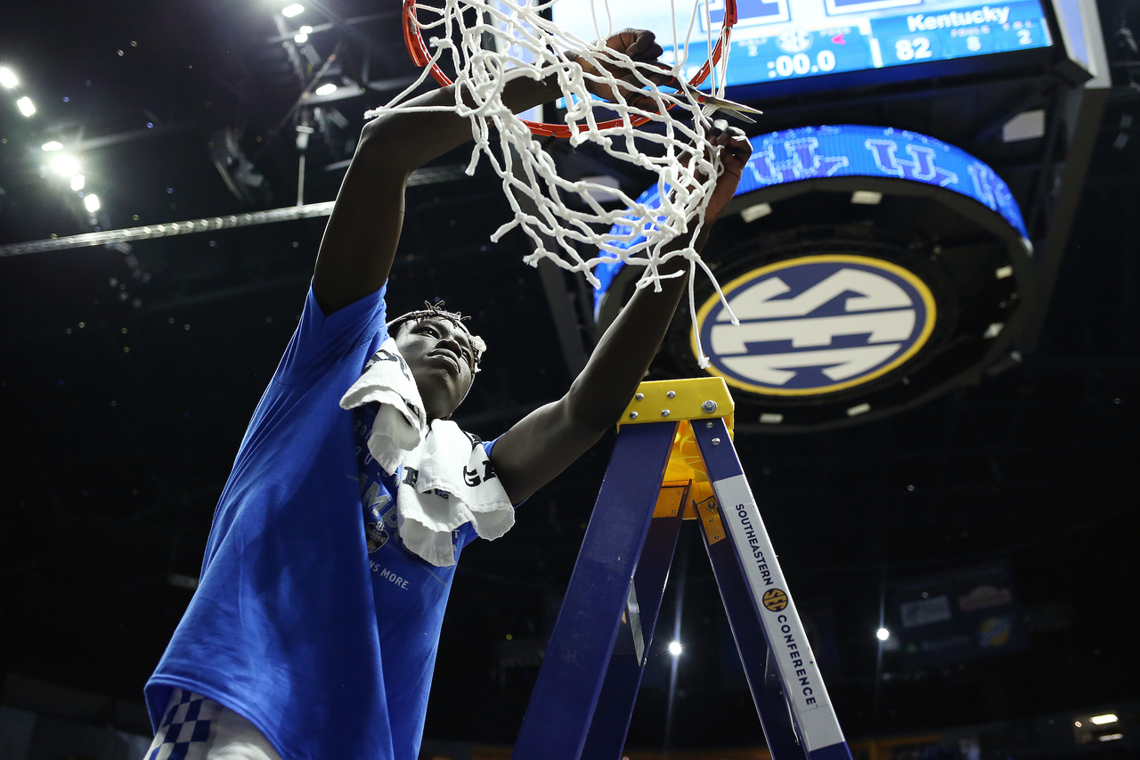 Wenyen Gabriel.The University of Kentucky men's basketball team beat Arkansas 82-65 in the 2017 SEC Men's Basketball Tournament championship game at Bridgestone Arena in Nashville, TN., on Sunday, March 12, 2017.Photo by Chet White | UK Athletics