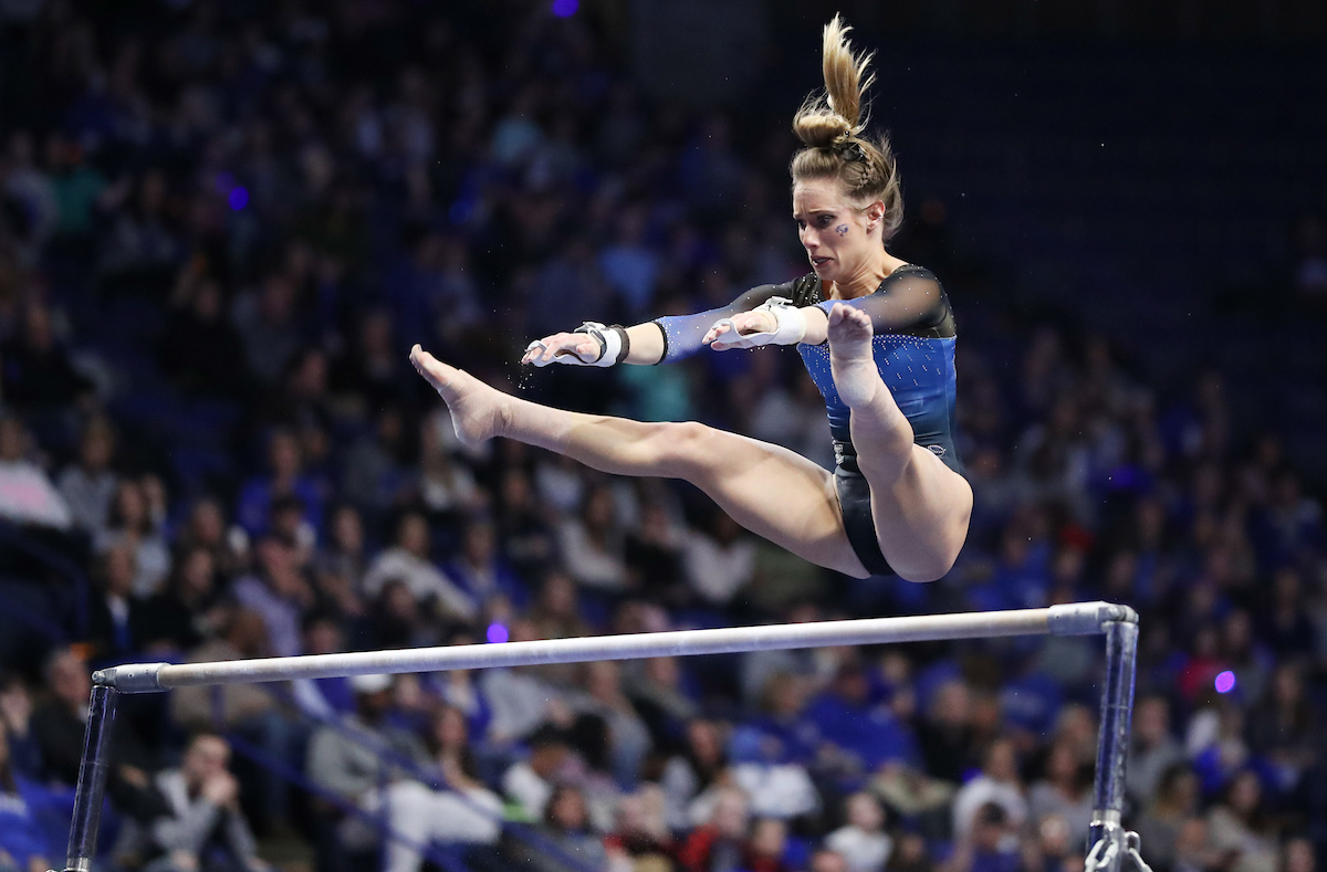 CORI RECHENMACHER.

The University of Kentucky gymnastics team beat Ball State, Southeast Missouri, and George Washington on Friday, January 5, 2017 at Rupp Arena in Lexington, Ky.

Photo by Elliott Hess | UK Athletics